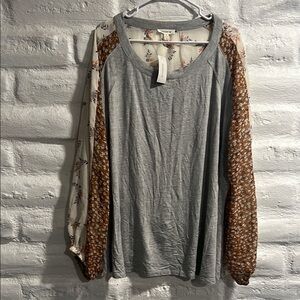 loralette floral Print Long Sleeve Scoop Neck Top NWT